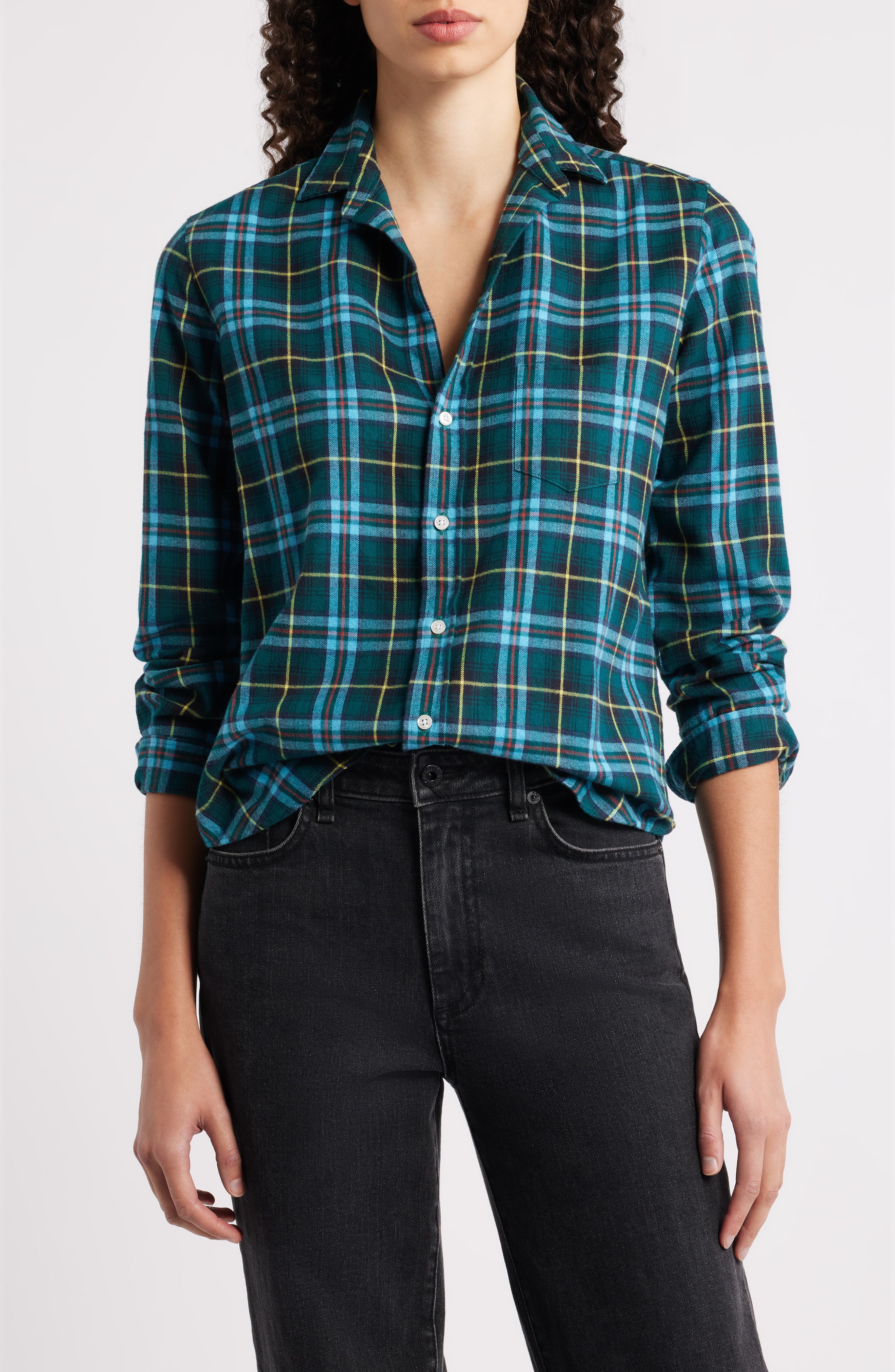 Frank & Eileen Eileen Relaxed Button-Up Shirt in Green Blue Yellow Red Plaid 