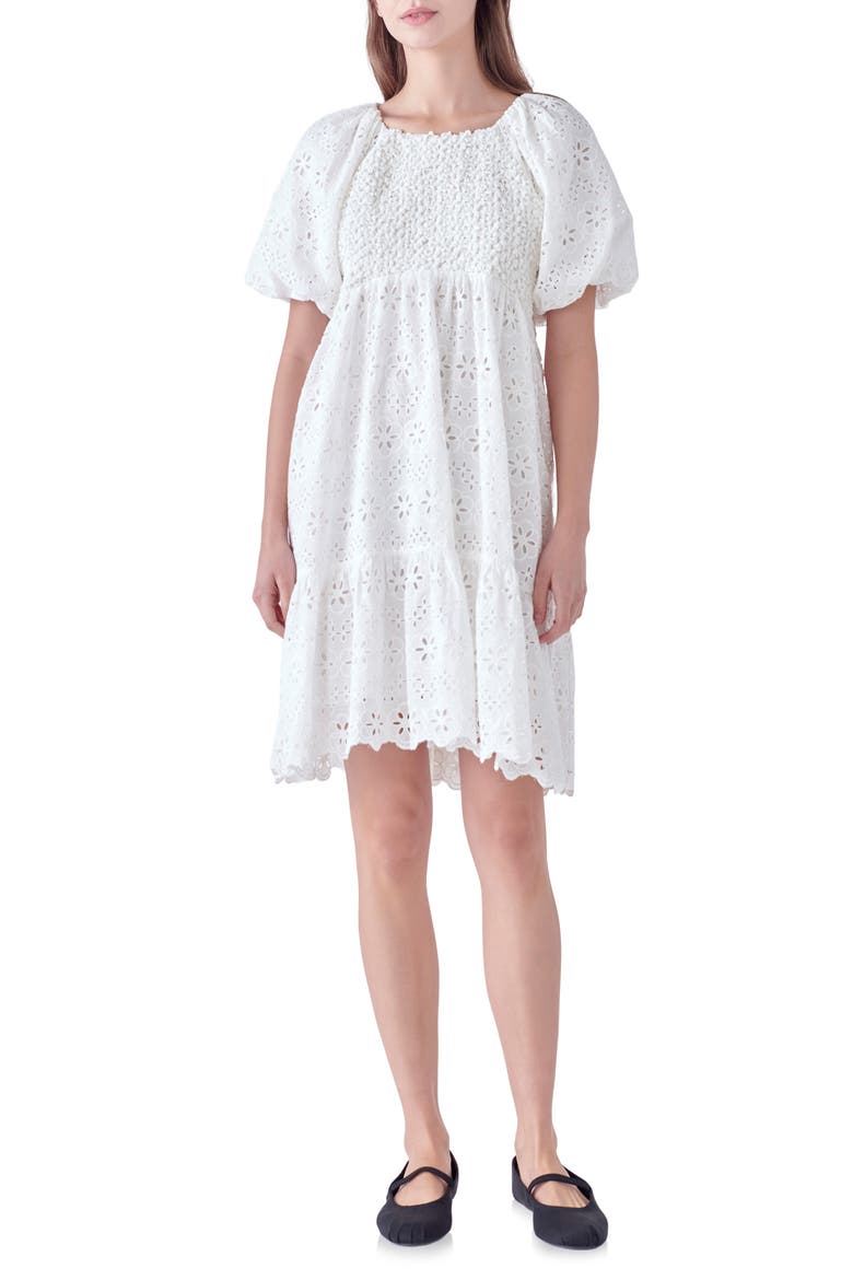 Eyelet Knit Combo Dress, Main, color, WHITE