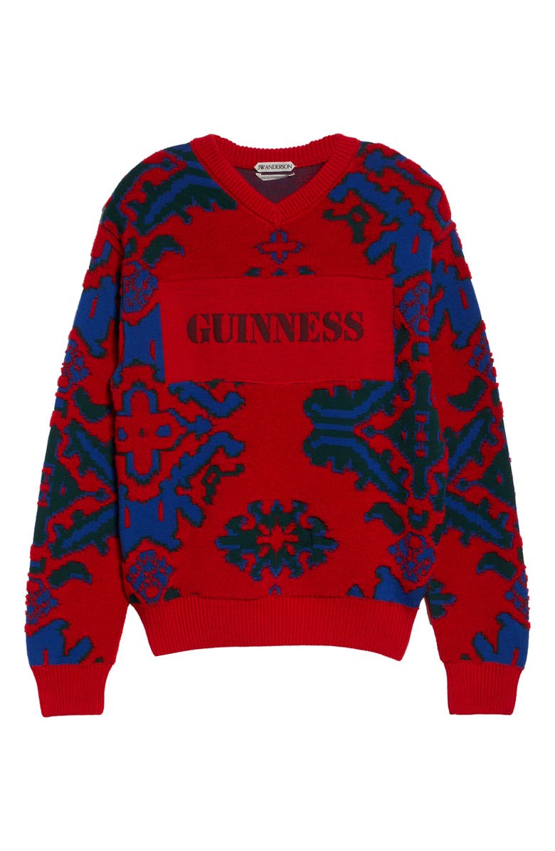 JW Anderson x Guinness Carpet Jacquard Wool Sweater, Alternate, color, Red