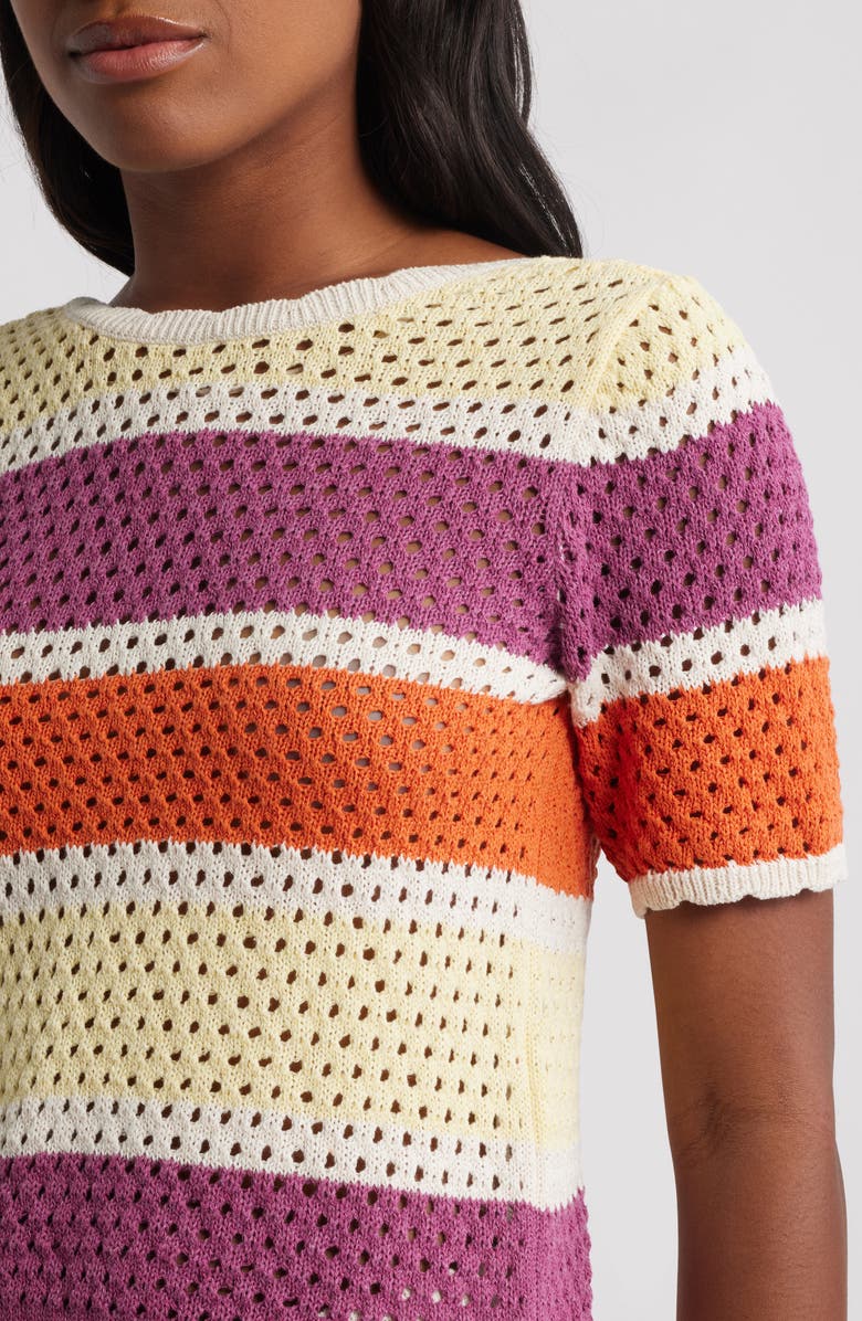 VERO MODA True Stripe Open Stitch Short Sleeve Sweater, Alternate, color, Gardenia Stripes Multi
