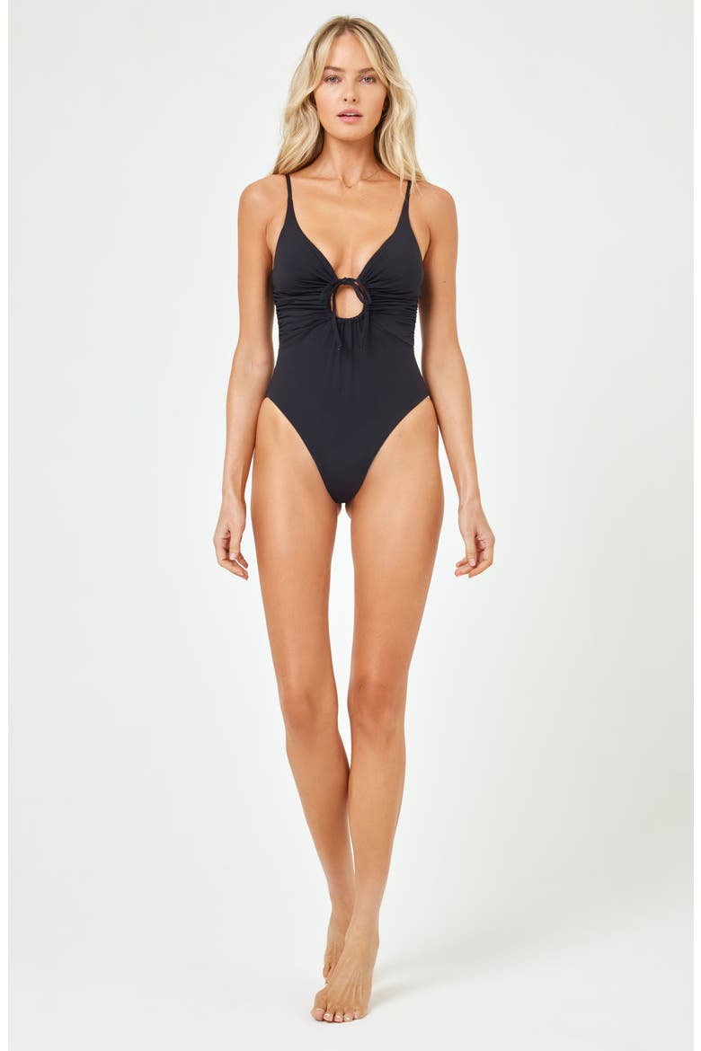 Piper Keyhole One-Piece Swimsuit, Main, color, BLACK
