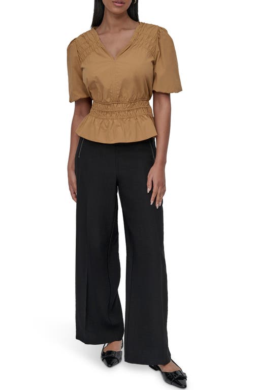 Dkny Shirred Puff Sleeve Peplum Top In Brown