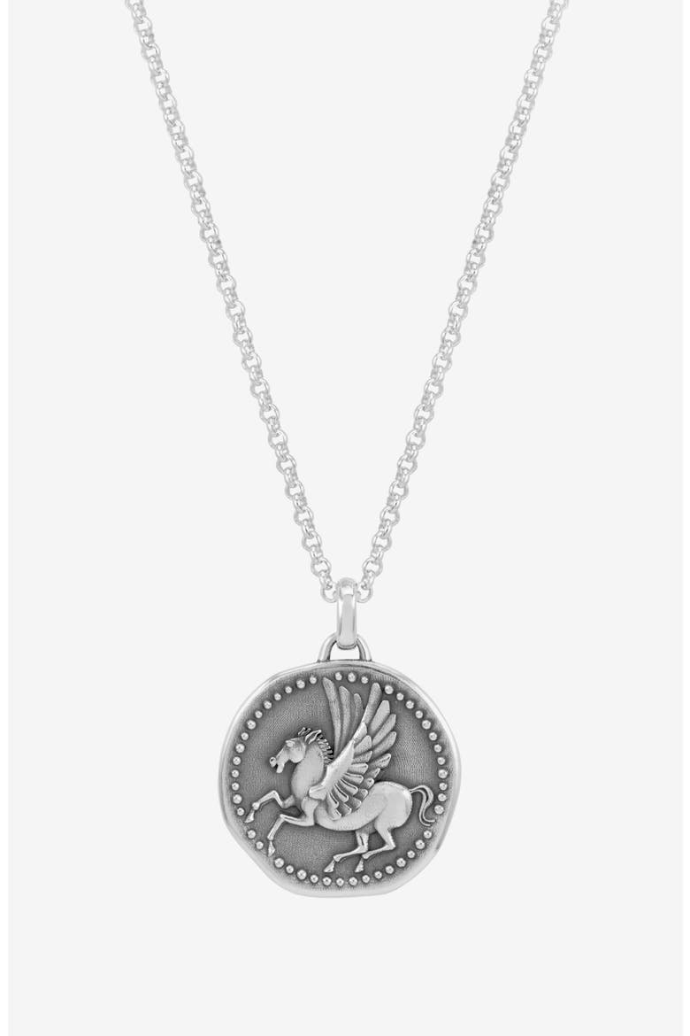 Men's 'Overcome and Thrive' Pegasus Talisman Necklace, Main, color, Sterling Silver