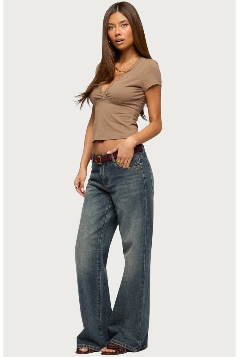 Merinda V-Neck Stretch Cotton T-Shirt, Alternate, color, BROWN