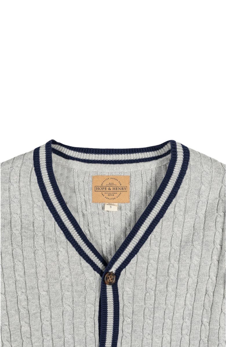 Hope & Henry Boys' Organic Cable Cardigan, Kids, Alternate, color, Gray Heather Cable With Navy