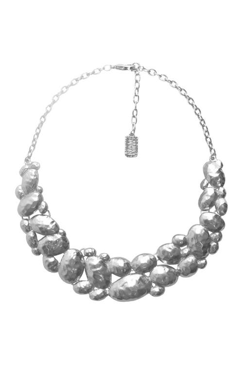 Karine Sultan Sterling Silver Plated Hammered Cobblestone Necklace In Silver