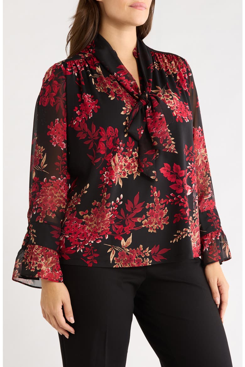 Floral Tie Neck Top, Alternate, color, ANNE BLACK MULTI