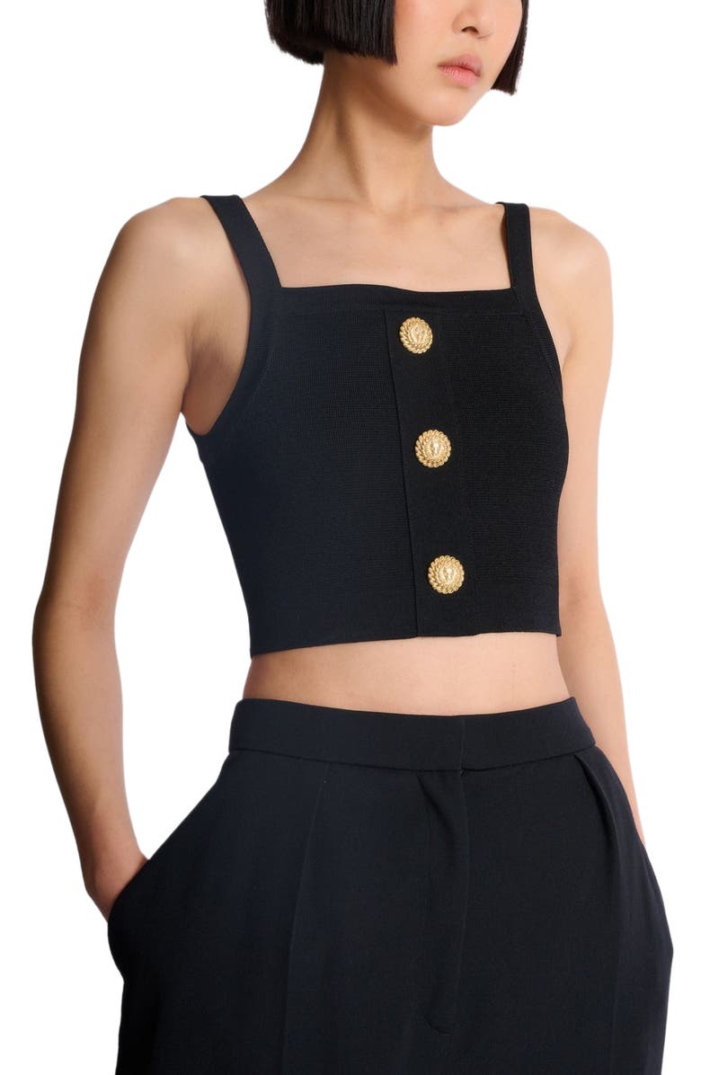 Balmain Knit bralette top with buttons, Alternate, color, Black