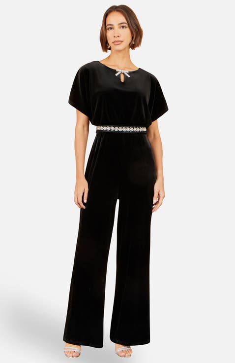 Bow Neck Wide Leg Evening Jumpsuit