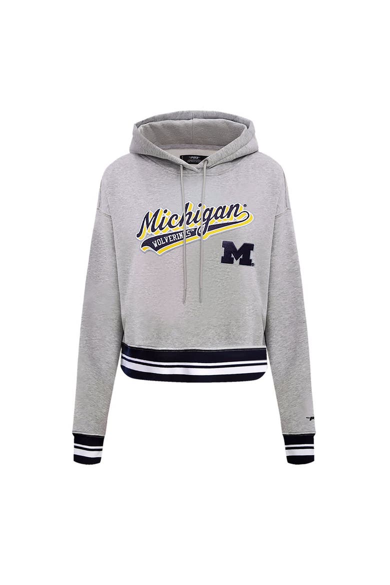 Women's Pro Standard Heather Gray Michigan Wolverines Script Tail Fleece Cropped Pullover Hoodie, Alternate, color, Heather Gray