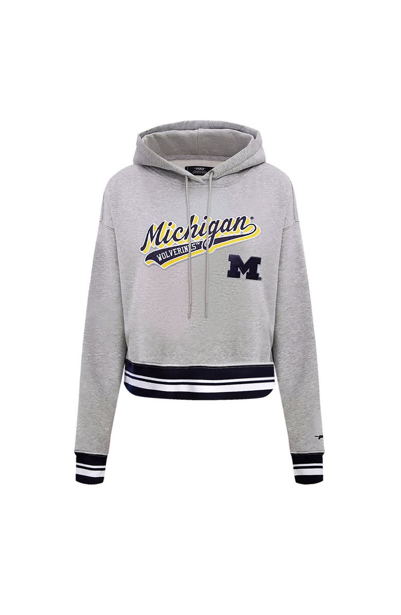 PRO STANDARD Women's Pro Standard Heather Gray Michigan Wolverines Script Tail Fleece Cropped Pullover Hoodie, Alternate, color, Heather Gray