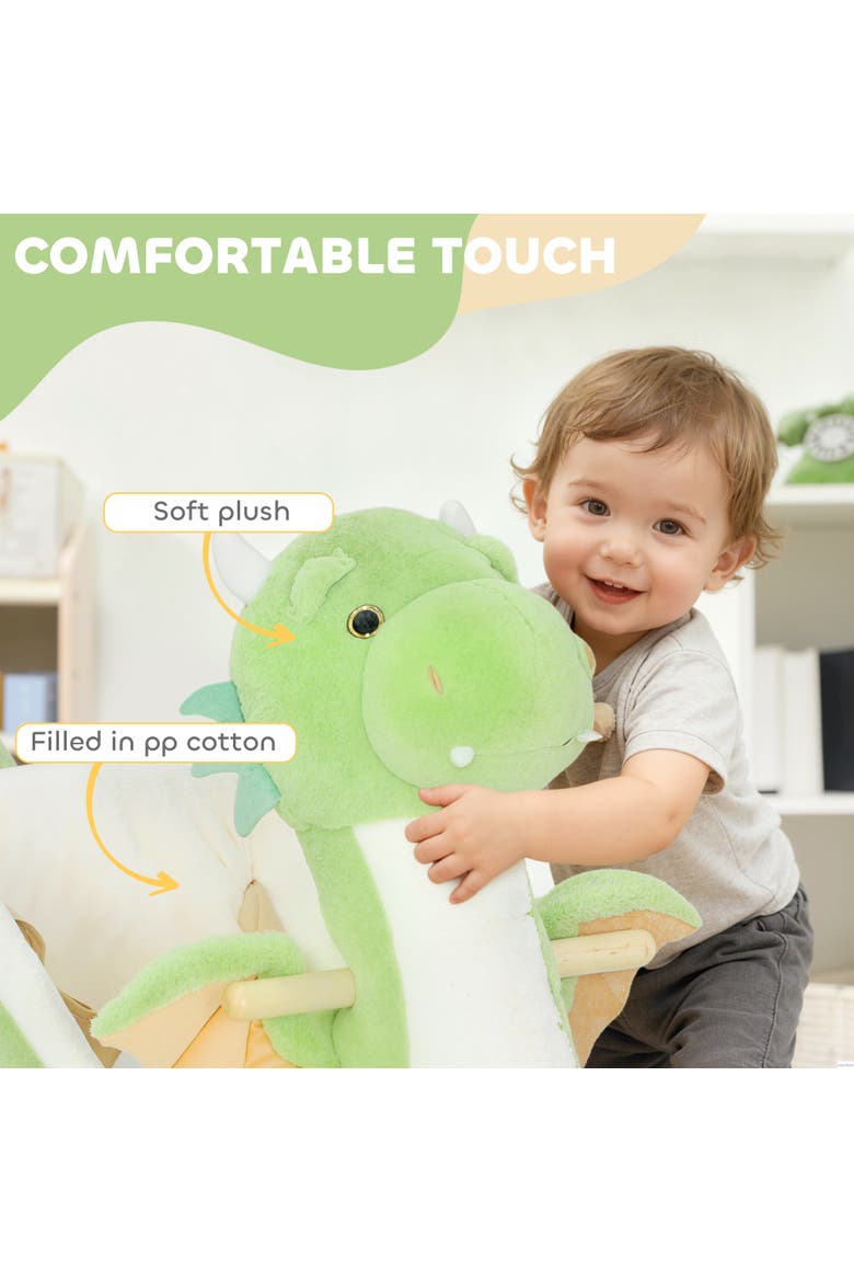 Baby Rocking Horse Ride Dinosaur Kids Ride On Toy with Realistic Sound and Safety Belt Plush Animal Rocker for Kids, Alternate, color, Green