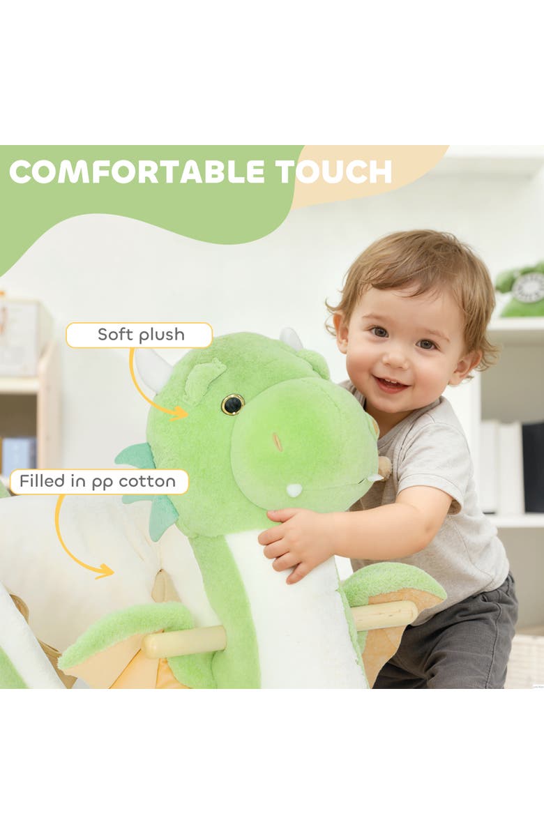 Qaba Baby Rocking Horse Ride Dinosaur Kids Ride On Toy with Realistic Sound and Safety Belt Plush Animal Rocker for Kids, Alternate, color, Green