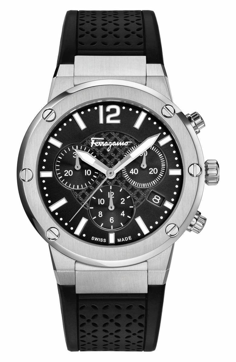 FERRAGAMO Salvatore Ferragamo F80 Chronograph Rubber Strap Watch, 39mm, Main, color,