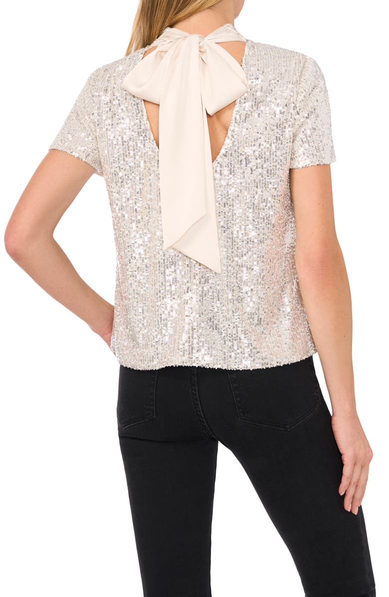 CeCe Sequin Mock Neck Top, Alternate, color, Champagne