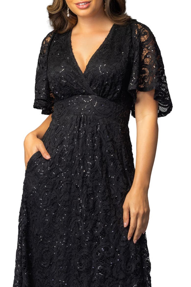 Luminous Sequin Lace Evening Gown, Alternate, color, Onyx