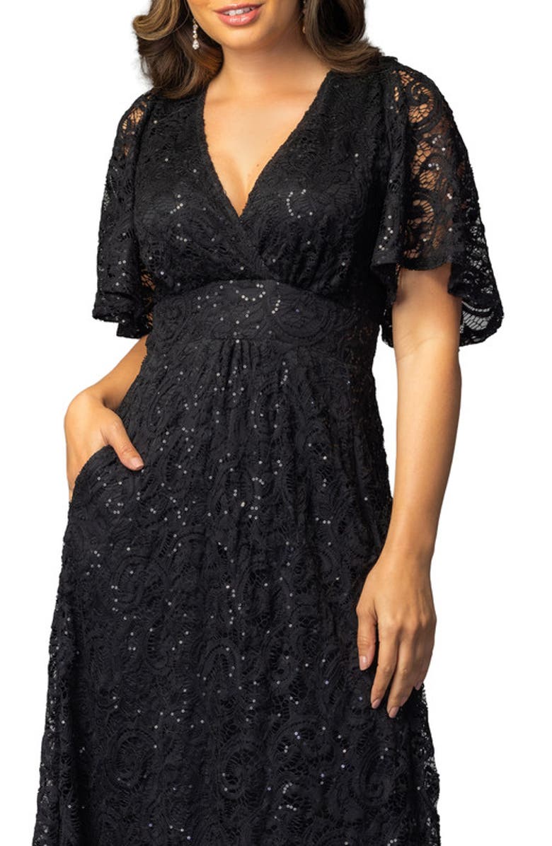 Kiyonna Luminous Sequin Lace Evening Gown, Alternate, color, Onyx