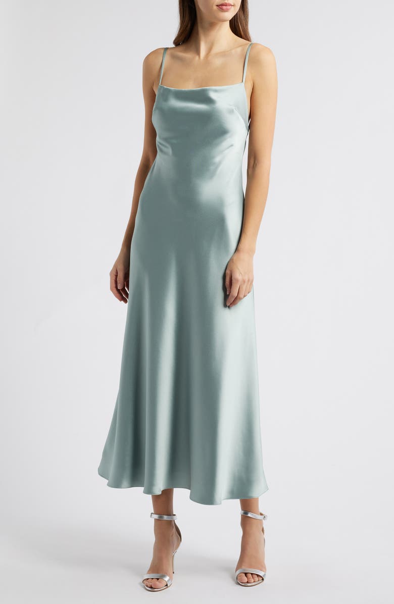 Amsale Andy Satin Midi Cocktail Dress, Main, color, Jade