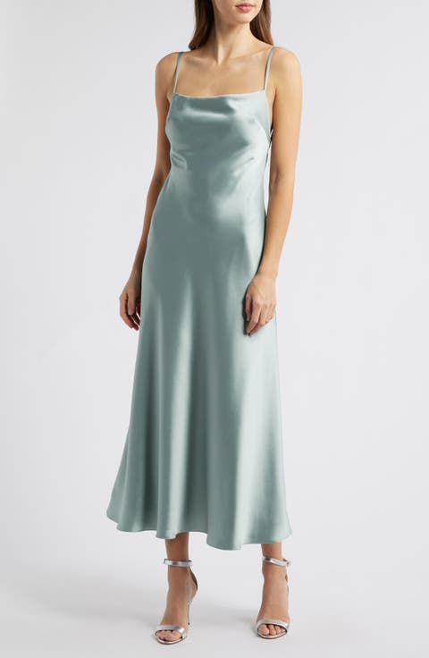 Andy Satin Midi Cocktail Dress