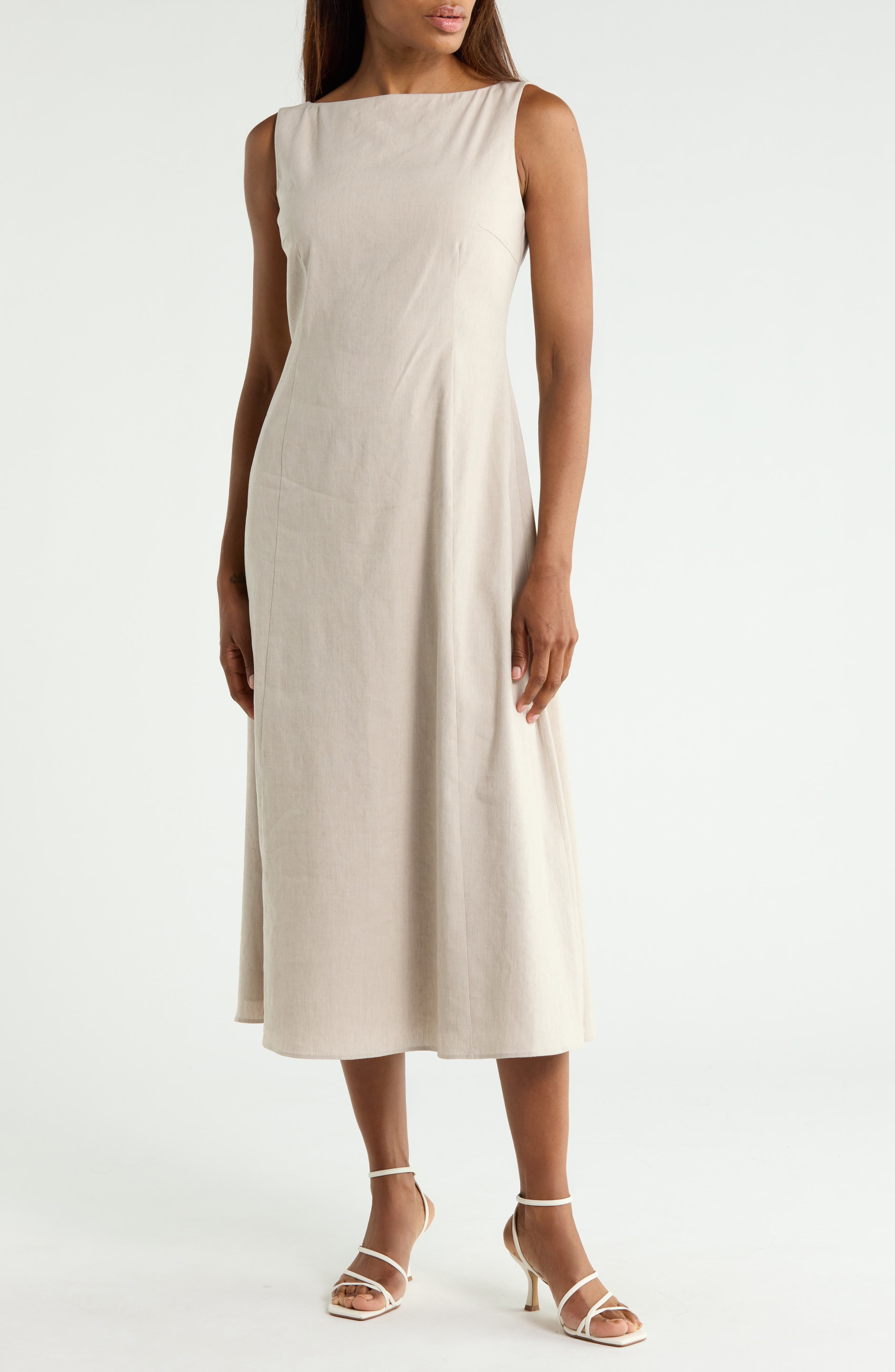 Boat Neck Linen Blend Dress