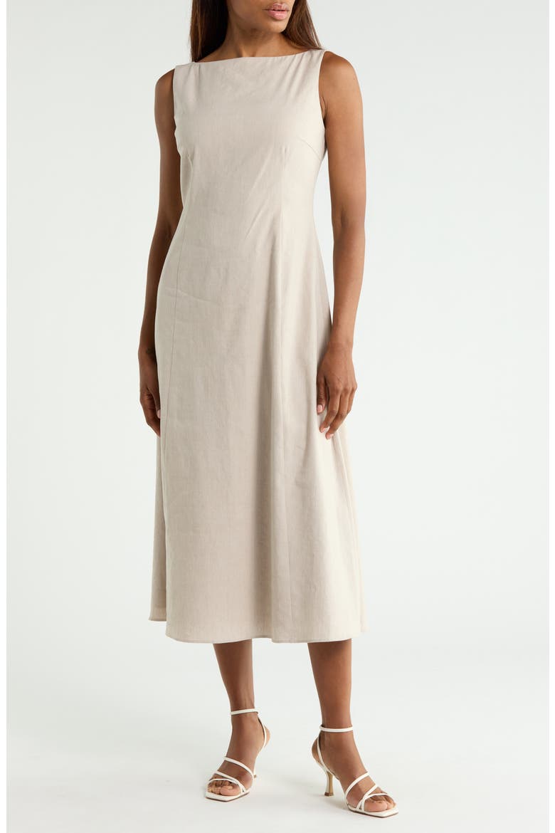 Boat Neck Linen Blend Dress, Main, color, OATMEAL MELANGE