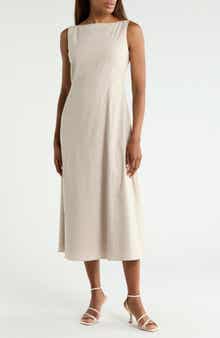 Boat Neck Linen Blend Dress