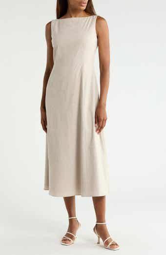 Boat Neck Linen Blend Dress