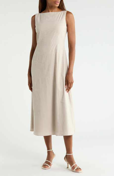 Boat Neck Linen Blend Dress