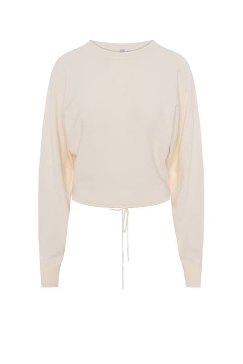 Dolman Crop Cord Hem Horizontal Knit Top