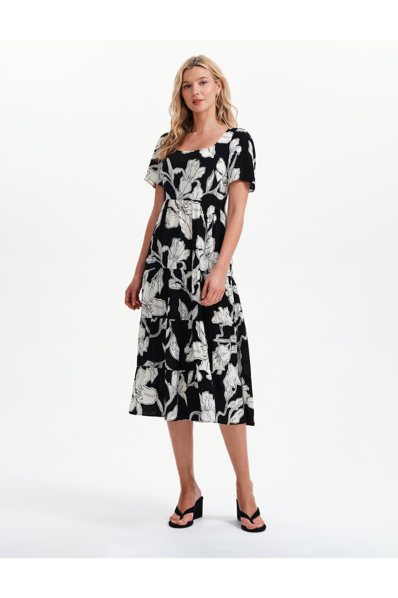 Teresa Floral Print Tiered Midi Dress, Main, color, Black Floral