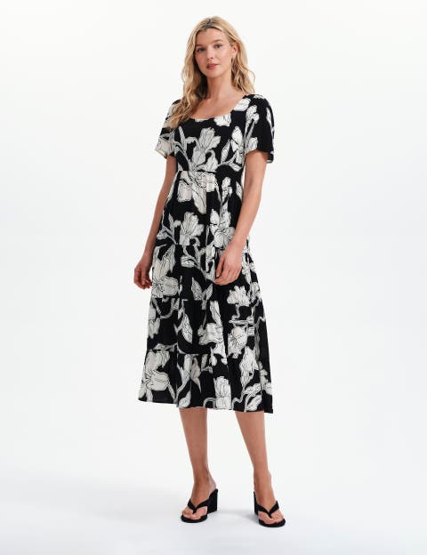 Teresa Floral Print Tiered Midi Dress
