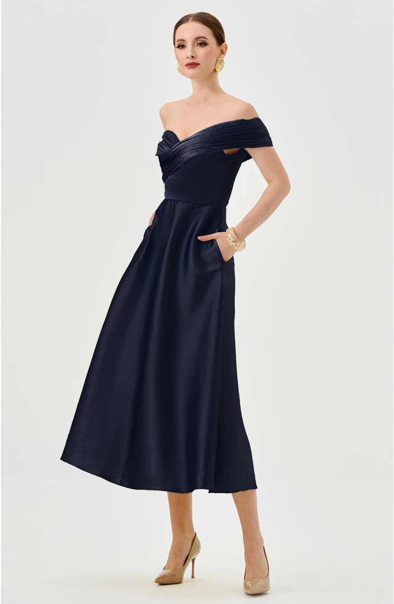 Bariano Wynter Off Shoulder Midi, Main, color, Navy
