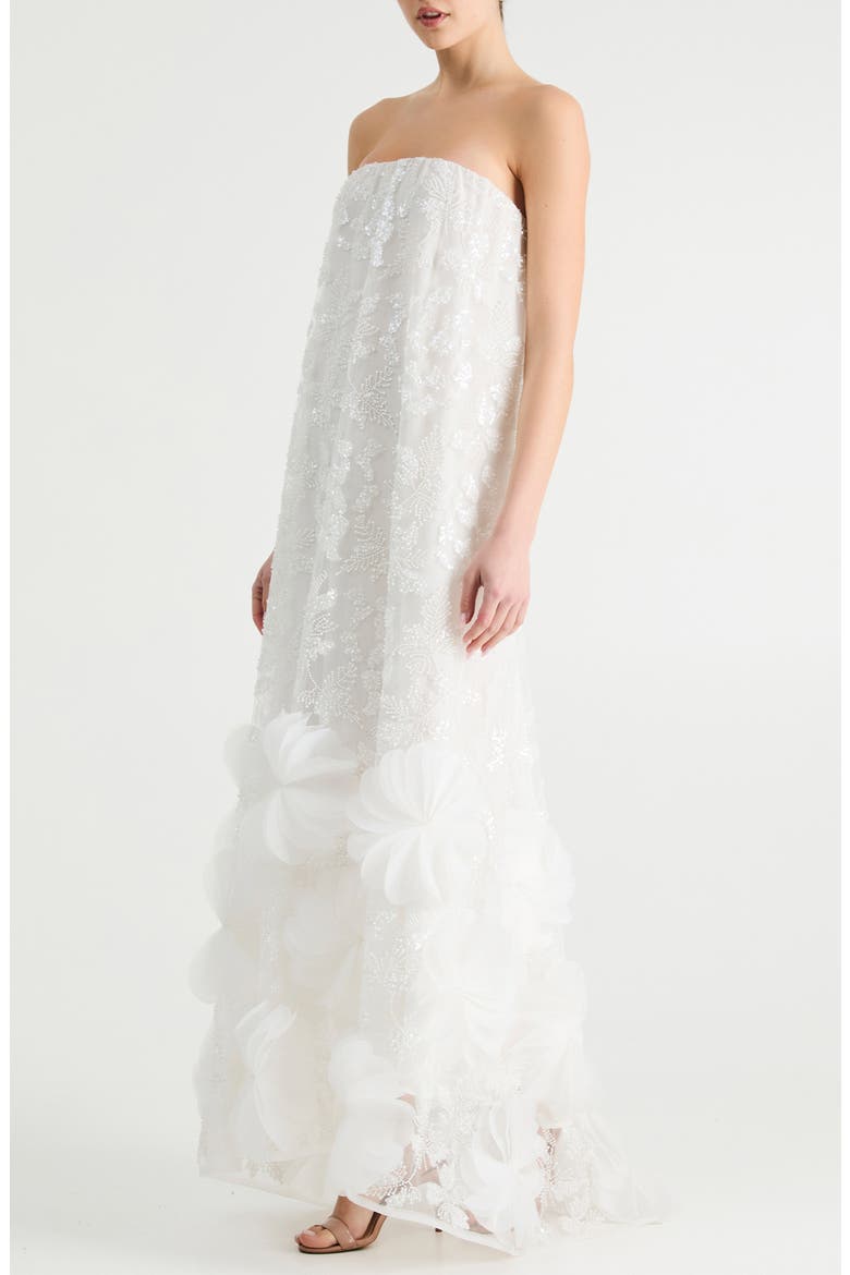 Margot Beaded Floral Appliqué Strapless Gown, Alternate, color, OFF WHITE