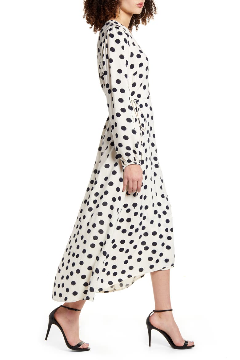 VERO MODA Kayla Long Sleeve Midi Wrap Dress, Alternate, color, BIRCH WITH SALUTE DOT