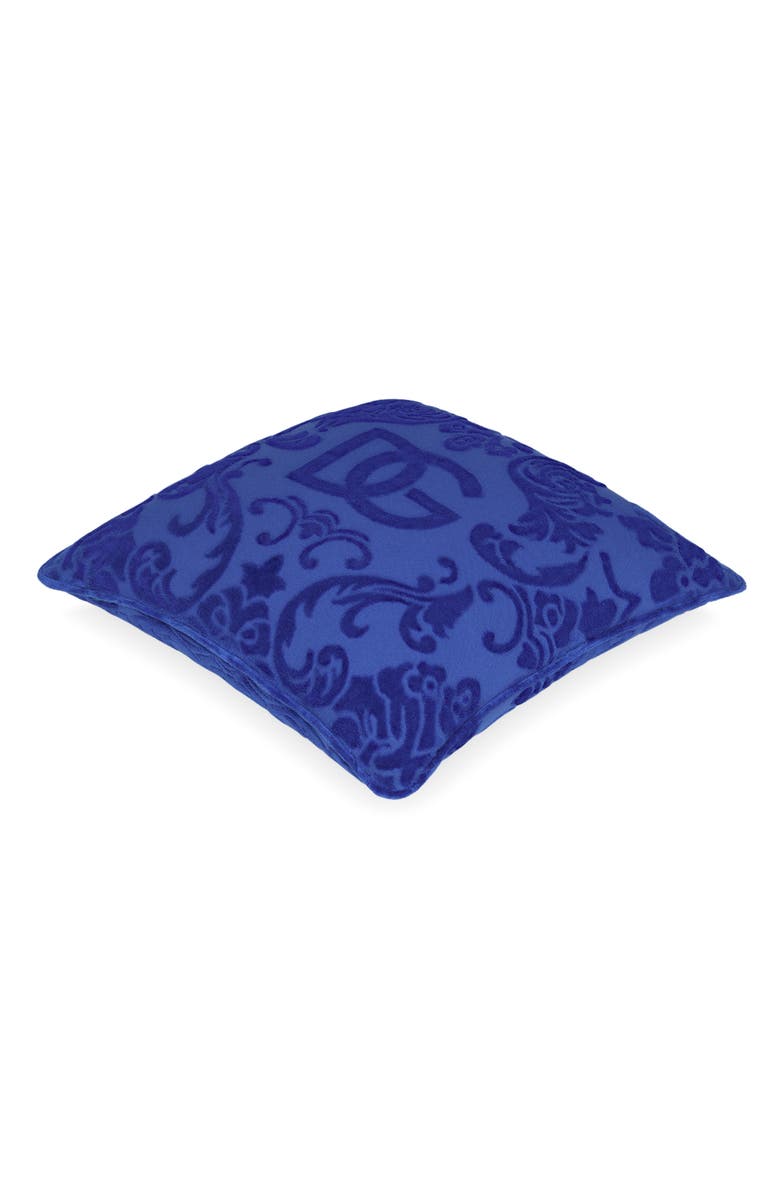 Dolce&Gabbana DG Logo Cotton Terry Cloth Outdoor Accent Pillow, Alternate, color, Blue