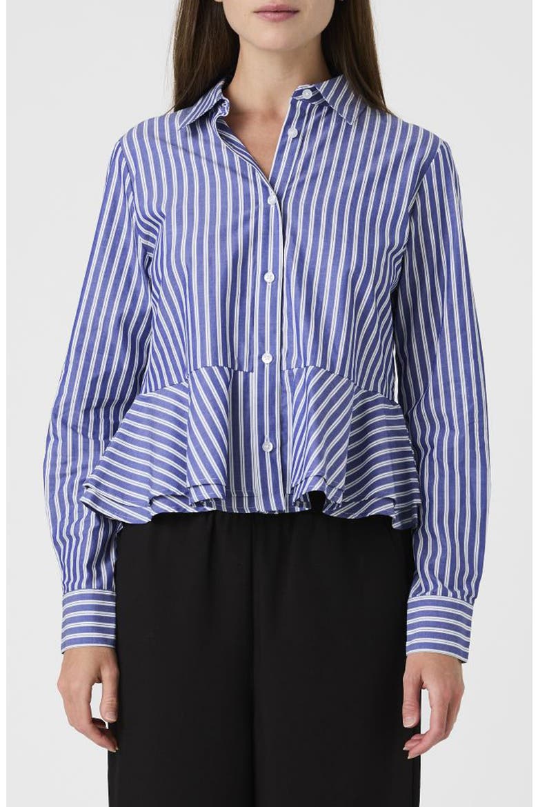 Striped Peplum Shirt, Main, color, NAVY/ WHITE