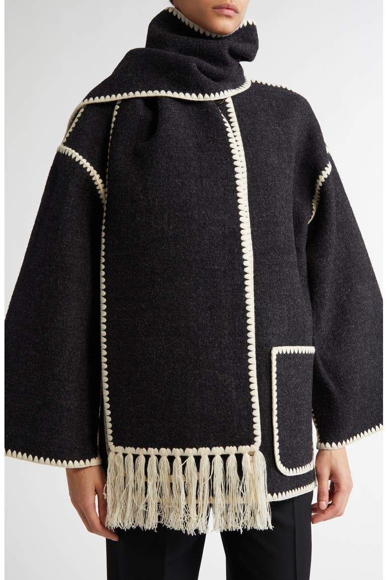 Chain Stitch Wool Blend Scarf Jacket, Alternate, color, DARK GREY MELANGE 083