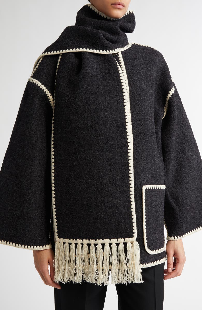 TOTEME Chain Stitch Wool Blend Scarf Jacket, Alternate, color, Dark Grey Melange 083