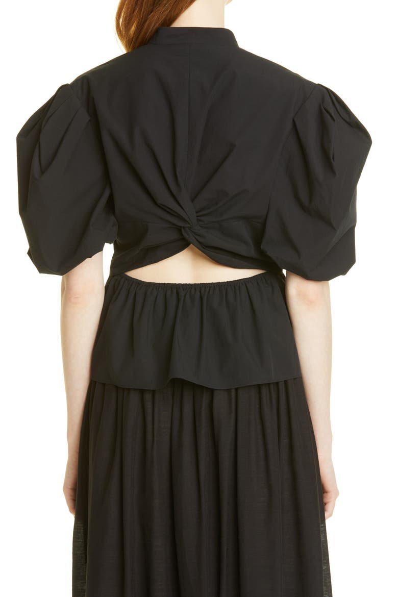 Puff Sleeve Cutout Back Detail Cotton Blouse, Alternate, color, BLACK