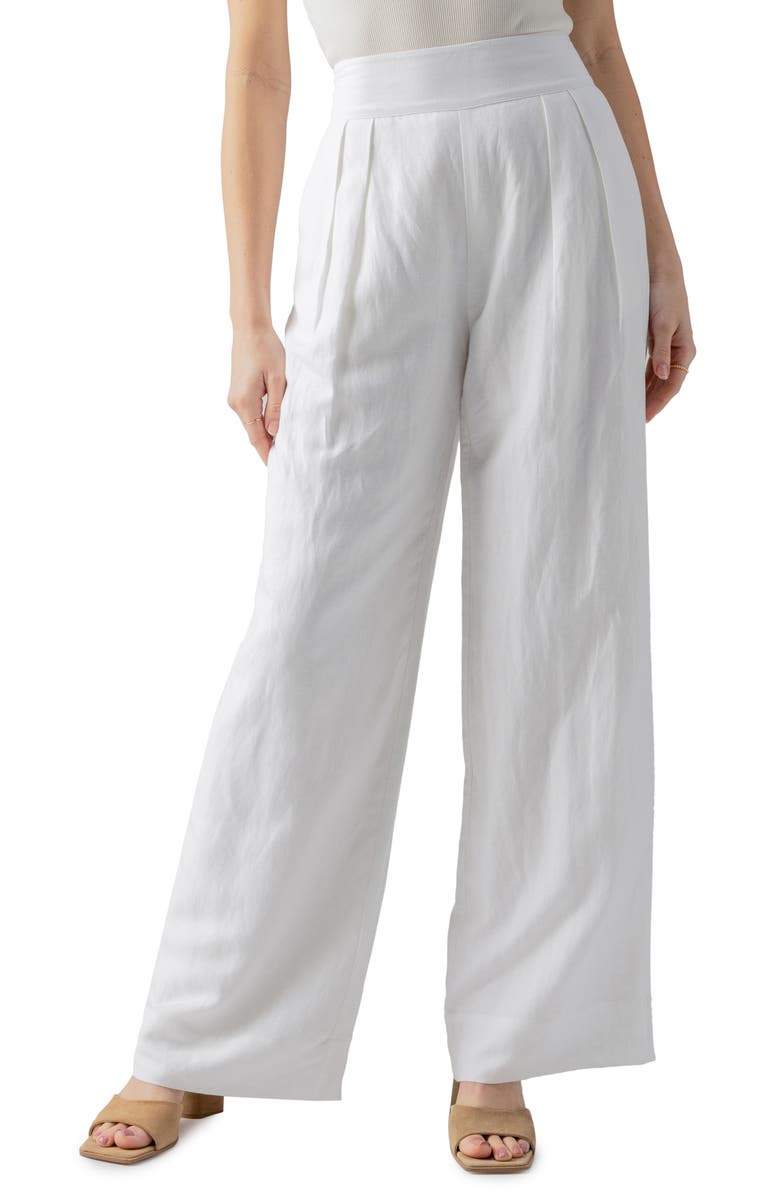 Sanctuary Pull Me On Wide Leg Linen Blend Pants, Main, color, 