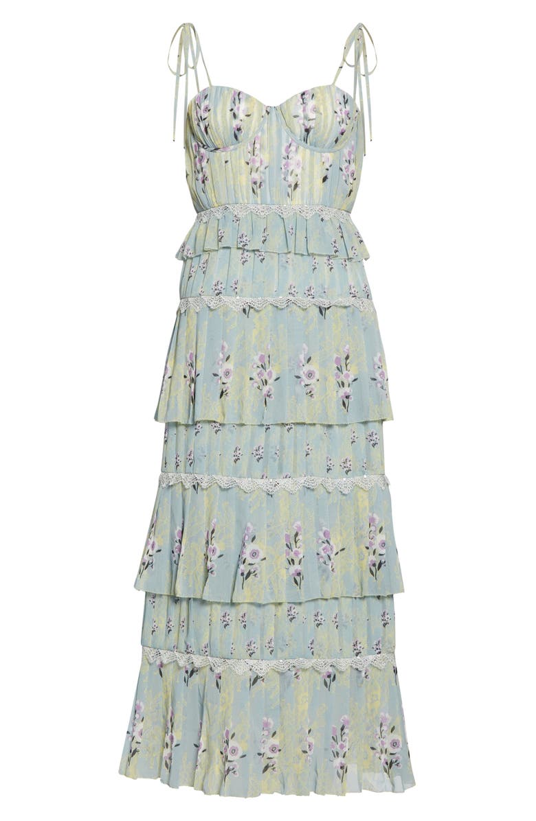 Self-Portrait Floral Pleated Tiered Chiffon Midi Dress, Alternate, color,