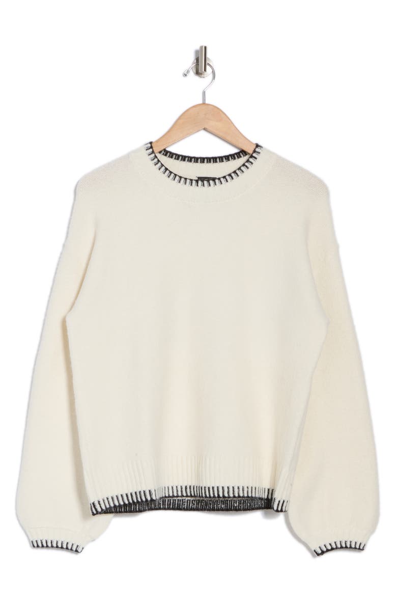 Bobeau Whipstitched Crewneck Sweater, Alternate, color, Ivory/ Black