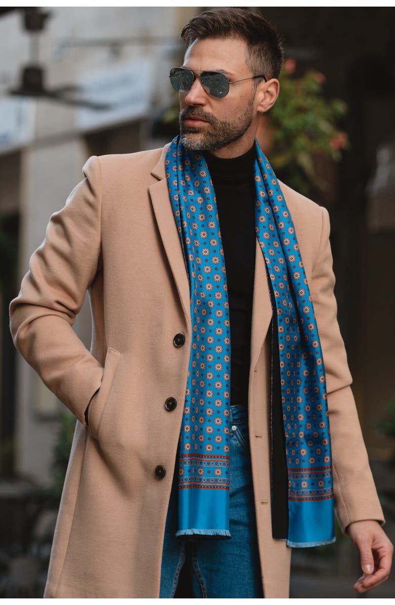 Elizabetta Palatino - Wool Backed Silk Scarf for Men, Alternate, color, Azure