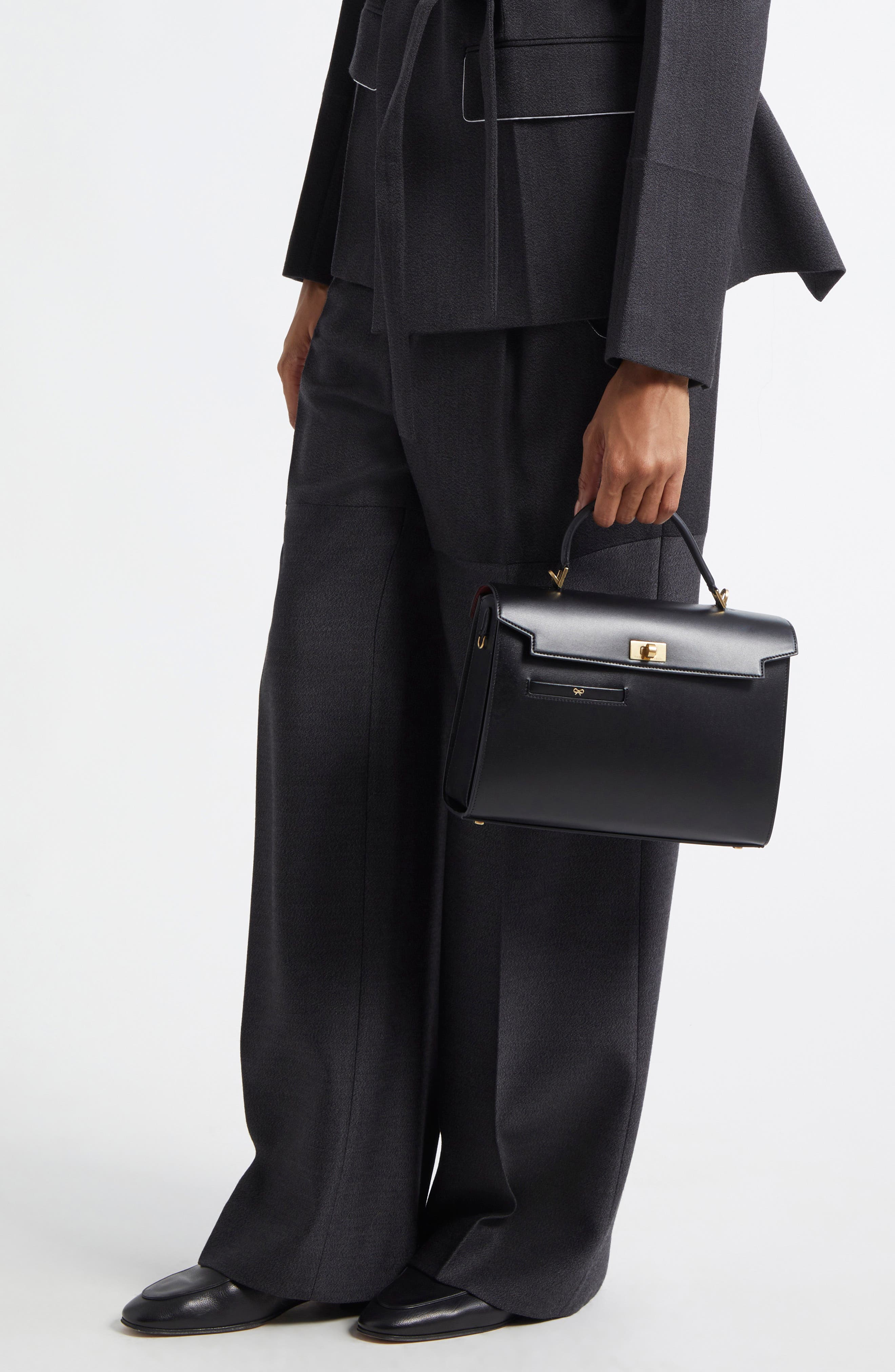 Anya Hindmarch Mortimer Leather Top Handle Bag, Alternate, color, Black