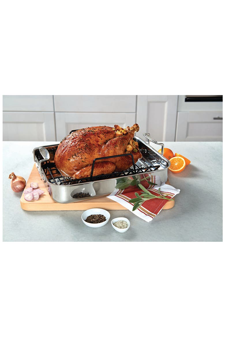 3-Ply Roasting Pan with Nonstick Rack, Alternate, color, STAINLESS STEEL