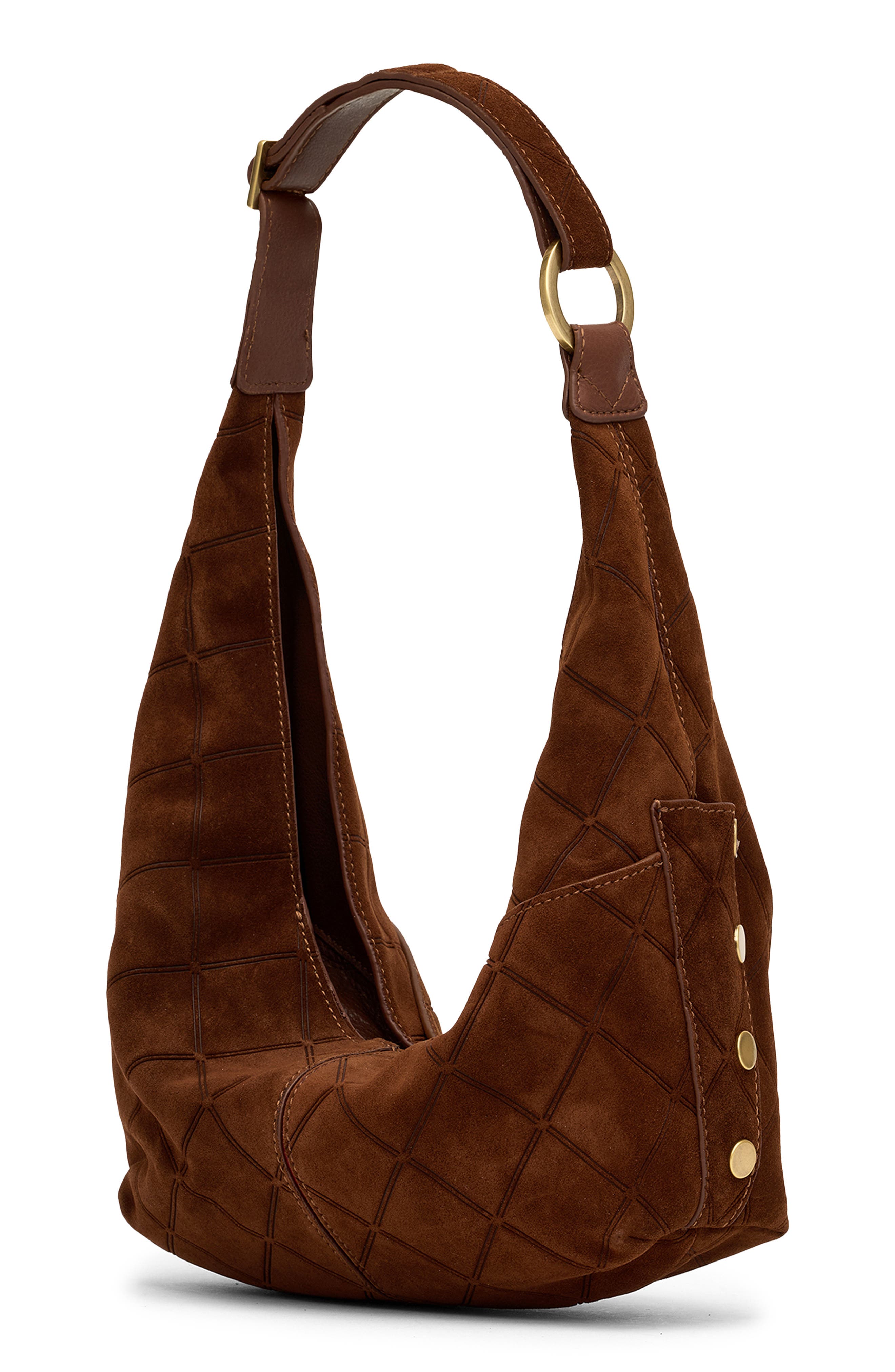 HAMMITT Tom Zip Medium Hobo Bag, Alternate, color, Chocolate Diamond Suede/Gold