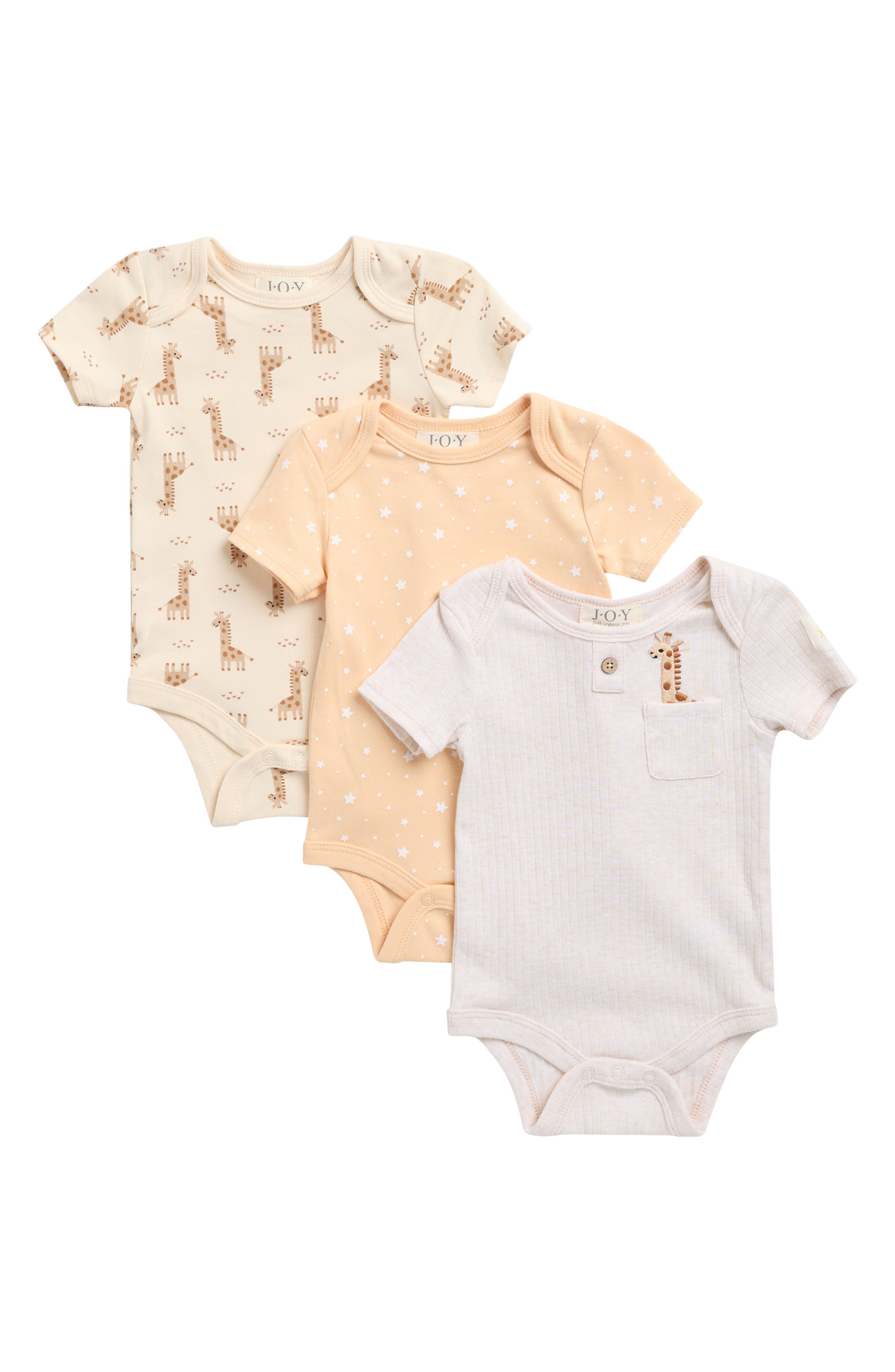 JOY JUST ORGANIC YOU Assorted 3-Pack Organic Cotton Bodysuits