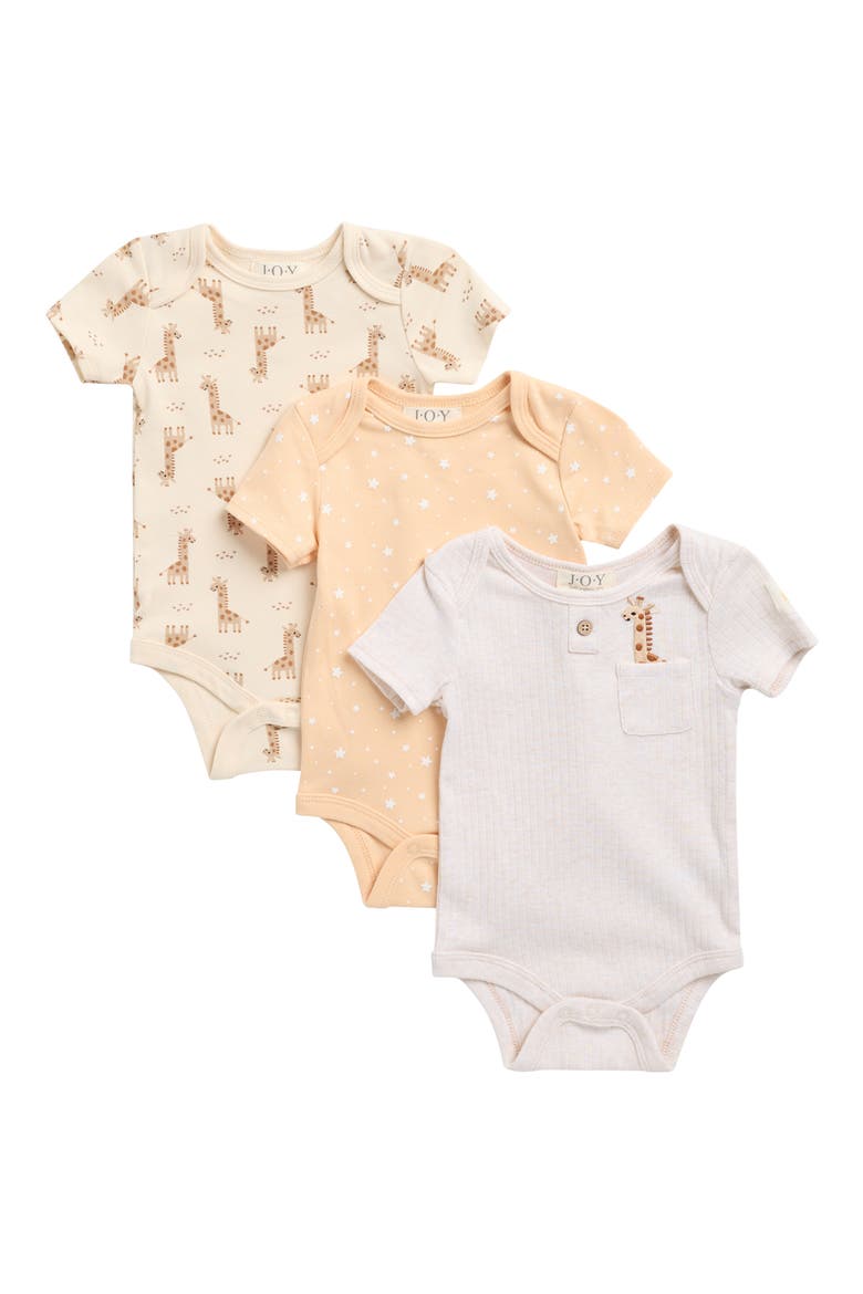 Assorted 3-Pack Organic Cotton Bodysuits, Main, color, PINK