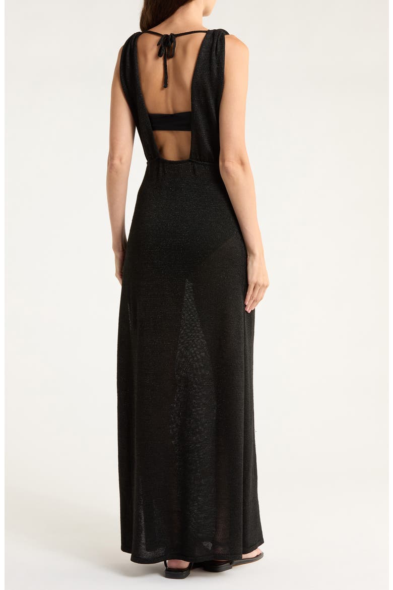 Plunge Neck Maxi Cover-Up Sweater Dress, Alternate, color, BLACK