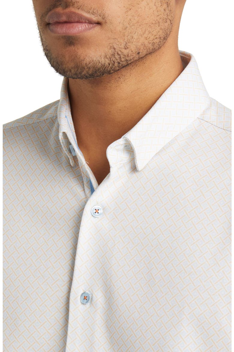 DRY TOUCH® Performance Geometric Print Short Sleeve Button-Up Shirt, Alternate, color, WHITE